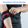 HYFAN Professional Elbow Wraps Elastic Straps Brace Support Protector for Weightlifting Workout Bodybuilding Gym Fitness (Double Stripe, Red) view 2