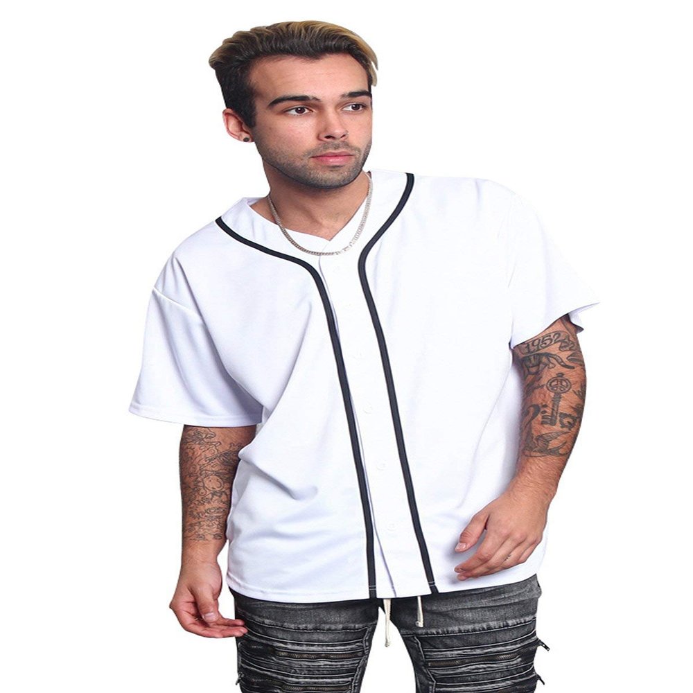 Men's Classic Baseball Jersey Shirt Button Down BJ42 - White - 5X-Large - KK6B