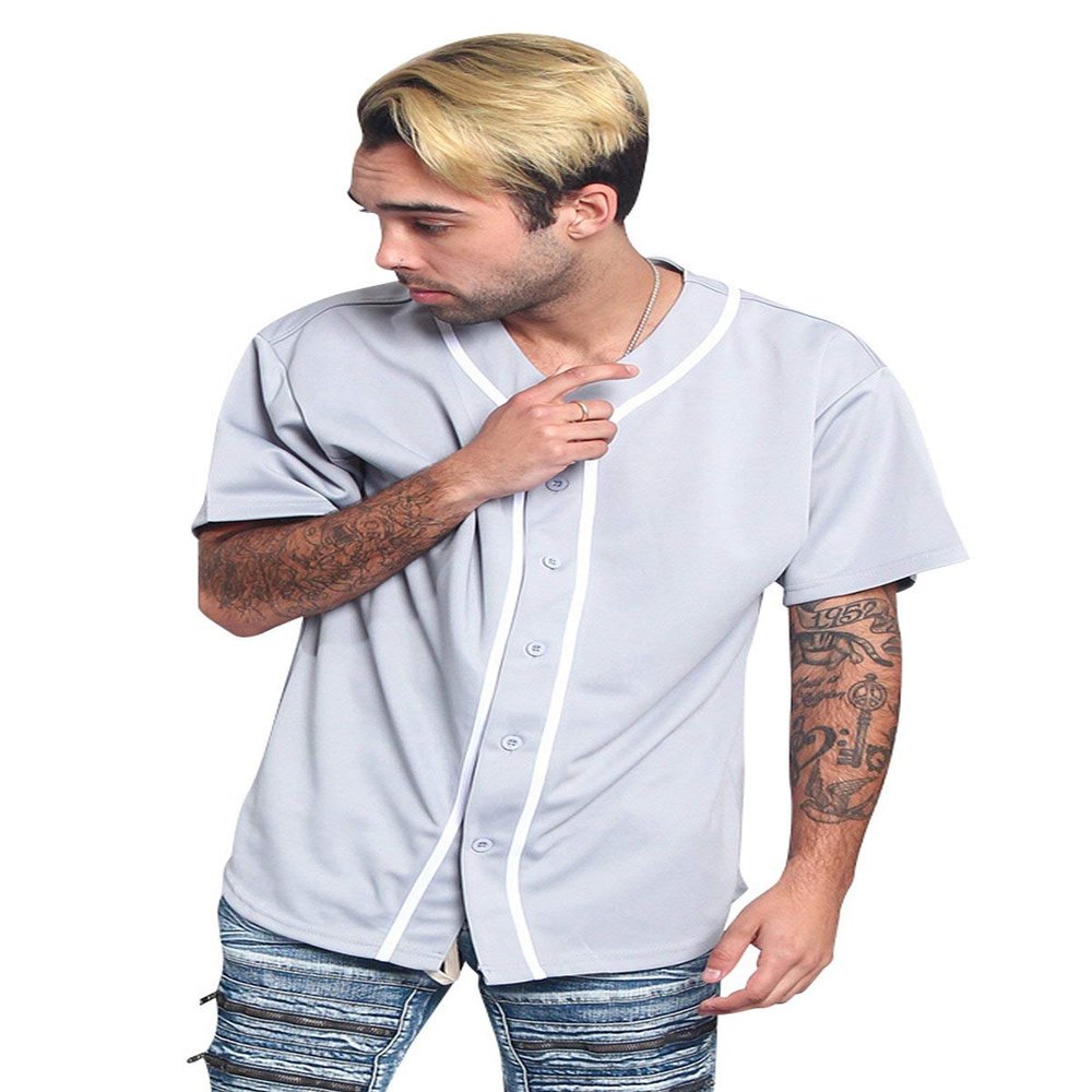 Men's Classic Baseball Jersey Shirt Button Down BJ42 - Grey - 4X-Large