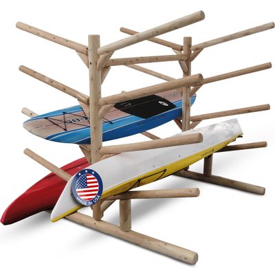 10-Place Log Kayak Storage Rack Outdoor, Paddle Board Racks, Surfboard Stand, SUP Storage, Freestanding Sports & Outdoors Racks, SUP Kayaks - Unfinished