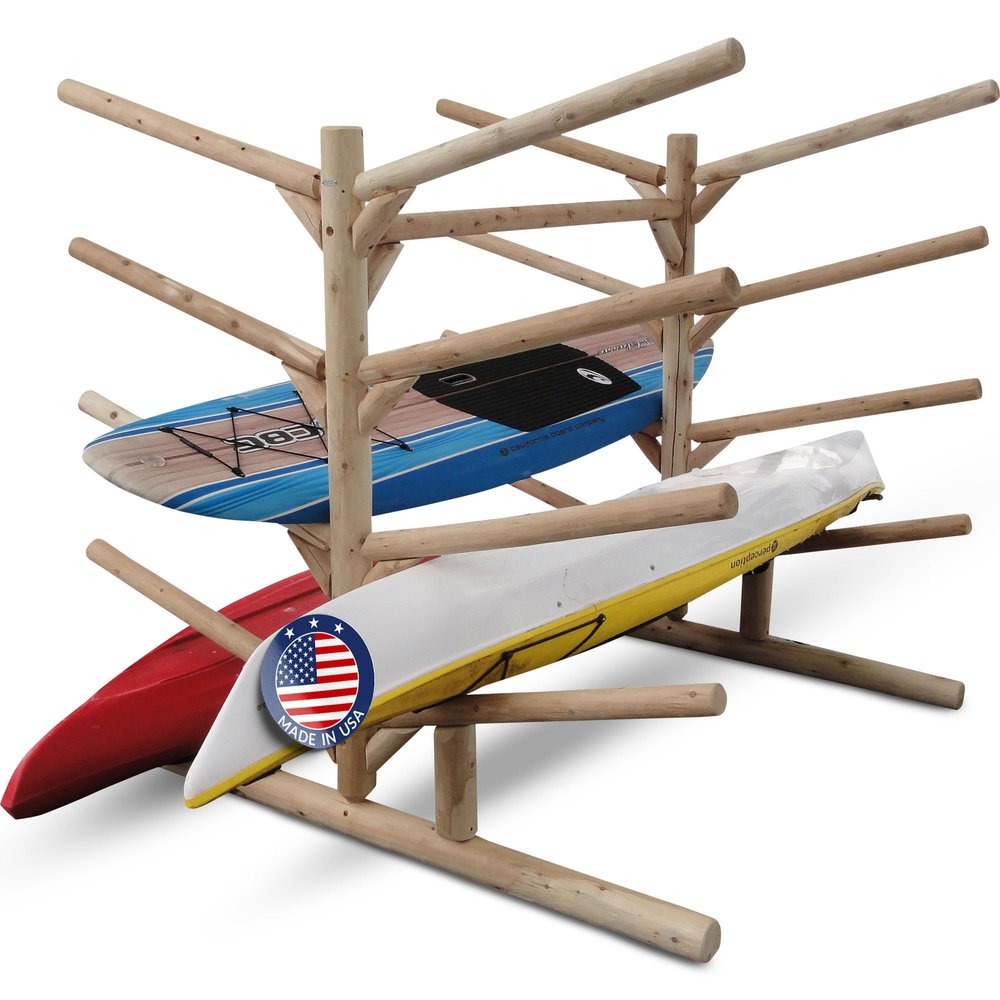 10-Place Log Kayak Storage Rack Outdoor, Paddle Board Racks, Surfboard Stand, SUP Storage, Freestanding Sports & Outdoors Racks, SUP Kayaks - Unfinished