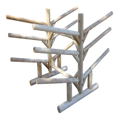 Log Kayak Rack 6-Place, 2 Canoes + 2 Kayaks + Two SUP Caribbean Kayak Rack Heavy Duty Free-standing, Seaside, Outdoor Storage, Lakeside - Unfinished