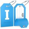 Shacke Initial Luggage Tag with Full Privacy Cover and Stainless Steel Loop - Aqua Teal (Letter I) view 2
