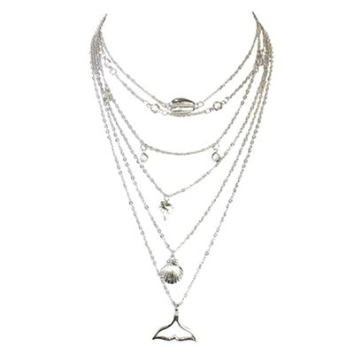 B Jewelry Beach Bliss Multi-Layer Necklace, Silver-Tone Layered Pendant Necklace for Women, Summer Beach Jewelry