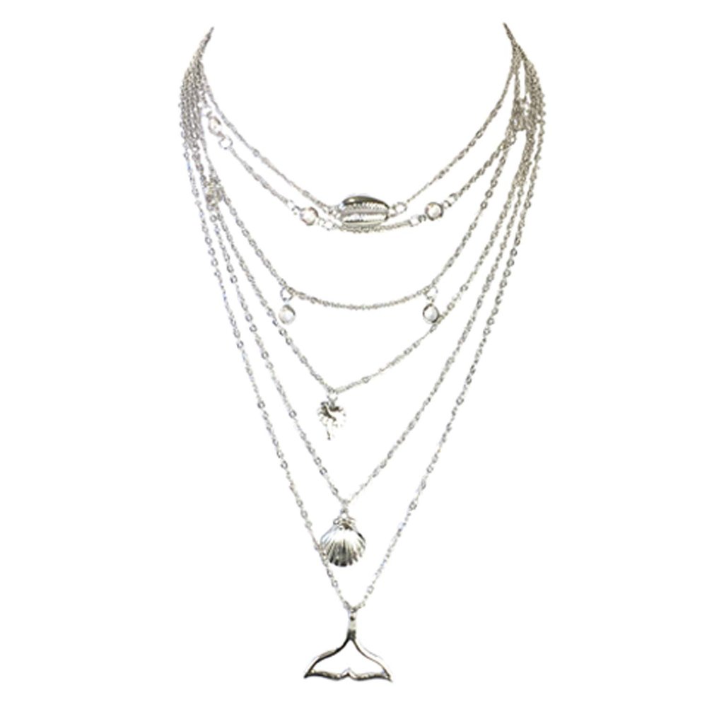 B Jewelry Beach Bliss Multi-Layer Necklace, Silver-Tone Layered Pendant Necklace for Women, Summer Beach Jewelry