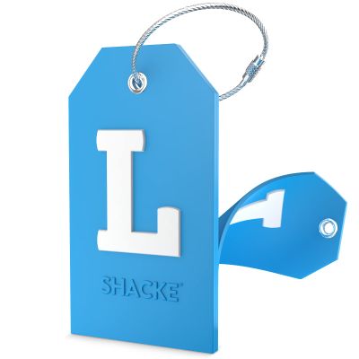Shacke Initial Luggage Tag with Full Privacy Cover and Stainless Steel Loop - Aqua Teal (Letter L)