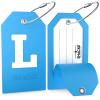 Shacke Initial Luggage Tag with Full Privacy Cover and Stainless Steel Loop - Aqua Teal (Letter L) view 2