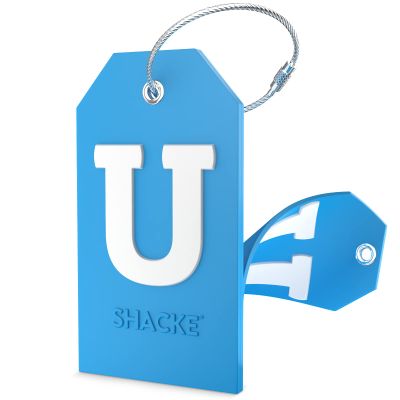 Shacke Initial Luggage Tag with Full Privacy Cover and Stainless Steel Loop - Aqua Teal (Letter U)