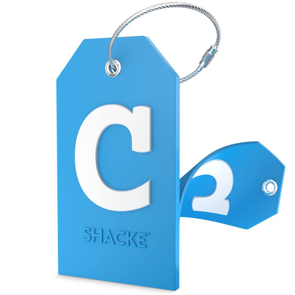 Shacke Initial Luggage Tag with Full Privacy Cover and Stainless Steel Loop (Aqua Teal) (Letter C)