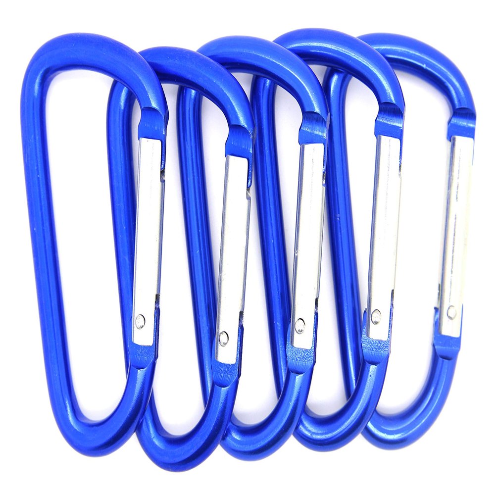 OnDepot 100 Pack of 3 inches Carabiner Spring Belt Clip Lot Snap Key Chain 75mm Aluminum Color, Black/Blue/Silver/Mix Color (Blue 3" (100 Pack))