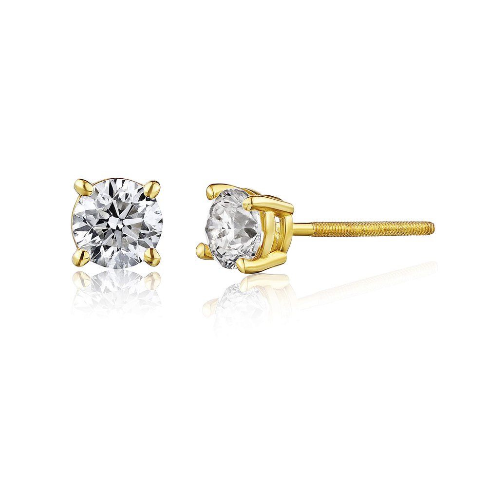 0.20-2.00 cttw Certified PREMIUM NATURAL Diamond Stud Earrings for Women 14 Karat Gold Earrings 4 Prong Setting with Screw Back Studs Fine Jewelry (0.25 cttw, yellow-gold)