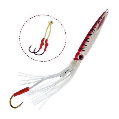 Sanhu Squid Jigs 3.5oz, 5 Pcs Red Mackerel for Offshore Jigging, Includes 5 Twin Assist Hooks 5/0, Ideal for Lingcod, Tuna & Bottom Fish