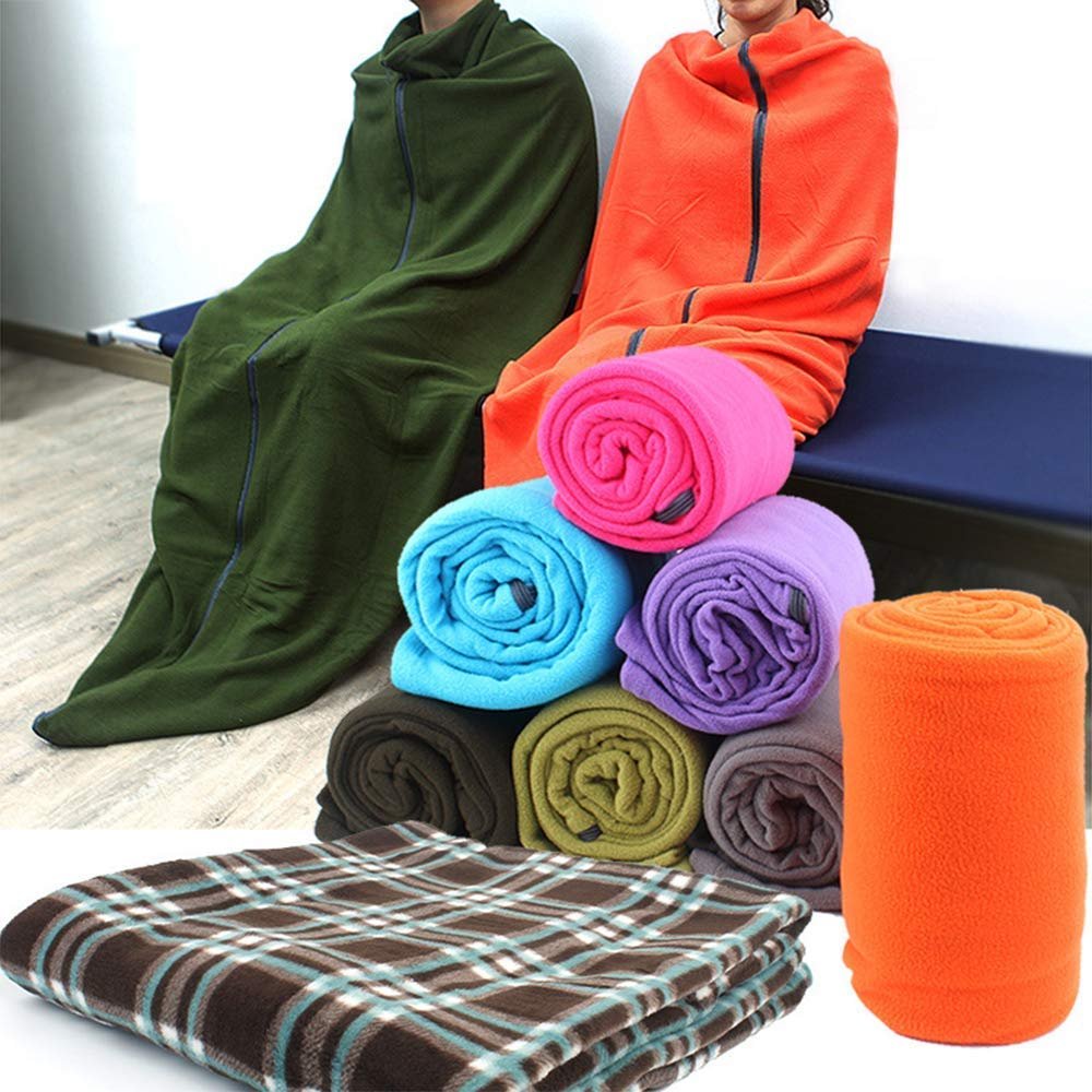 Ace Hunter Lightweight Compact Zippered Soft Warm Fleece Travel Blanket Camping Sleep Bag Adult Fleece Sleeping Bag Liner (Orange)