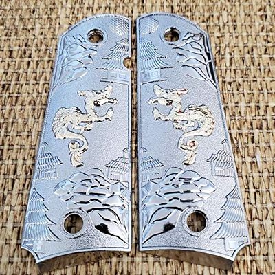 Nickel 1911 Full Size Grips Dragon Ambi Safety Cut