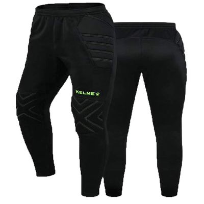 KELME Soccer Goalkeeper Pants Pro with Protection Pads Padded Soccer Goalie Pants Kids, Youth and Adults Sizes (Black/Yellow, Kids 8)