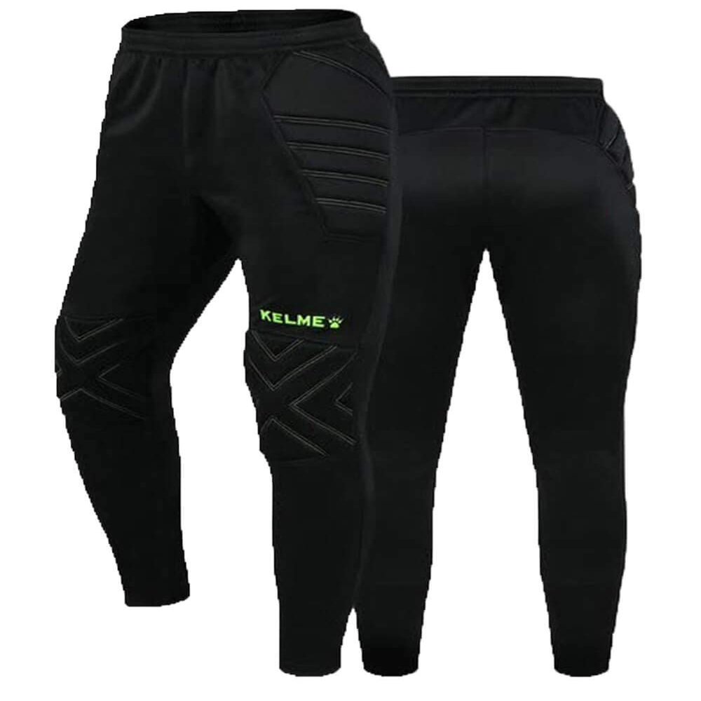 KELME Soccer Goalkeeper Pants Pro with Protection Pads  Padded Soccer Goalie Pants  Kids, Youth and Adults Sizes (Black/Yellow, Kids 8)