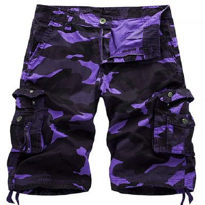 chouyatou Men's Active Normal Waist Loose Multi-Pocket Versatile Twill Cargo Shorts (29, Camo-Purple)