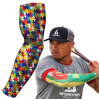 B-Driven Sports Pro-Fit Compression Arm Sleeve for Baseball, Basketball, Football - Muscle-Tendon, Bruising Reduction - Athletic, Men, Women, Youth, Kids - Autism XXXL (A) - 1 Pc