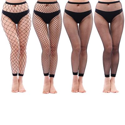Abberrki Womens Sexy Fishnet Footless Tights High Waisted Net Footless Leggings (4 Pairs)