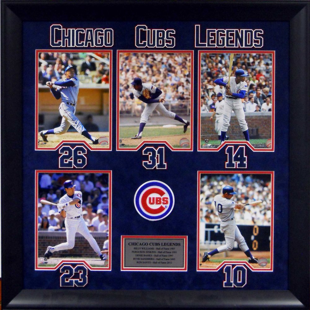Baseball Legends - B. Williams 26 Hall of Fame 1987, Ferguson 31 Hall of Fame 1991, E.Banks 14, Ryne Sandberg #23 Hall of Fame 2005, Ron Santo #10 Hall of Fame 2012 Framed Picture SKU #2025