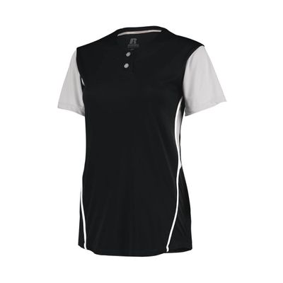 Russell Athletic Ladies Performance Two-Button Color Block Jersey Black/Baseball Grey S
