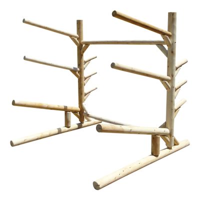 4-Place 1 Sunfish Sailboat + 3 Canoes/Kayak Log Rack with Boom Racks, Sunfish Sailboat Storages, Heavy Duty Kayaks Storage Racks, Canoe Storage - Natural