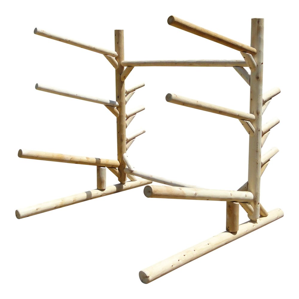 4-Place 1 Sunfish Sailboat + 3 Canoes/Kayak Log Rack with Boom Racks, Sunfish Sailboat Storages, Heavy Duty Kayaks Storage Racks, Canoe Storage - Natural