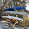4-Place 1 Sunfish Sailboat + 3 Canoes/Kayak Log Rack with Boom Racks, Sunfish Sailboat Storages, Heavy Duty Kayaks Storage Racks, Canoe Storage - Natural view 3