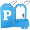 Shacke Initial Luggage Tag with Full Privacy Cover and Stainless Steel Loop - Aqua Teal (Letter P) view 2