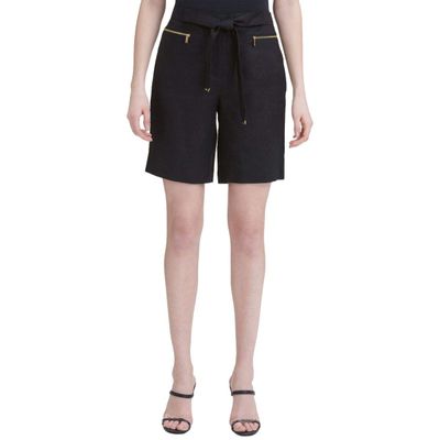 Calvin Klein Women's Linen Shorts with Belt, Black, 16