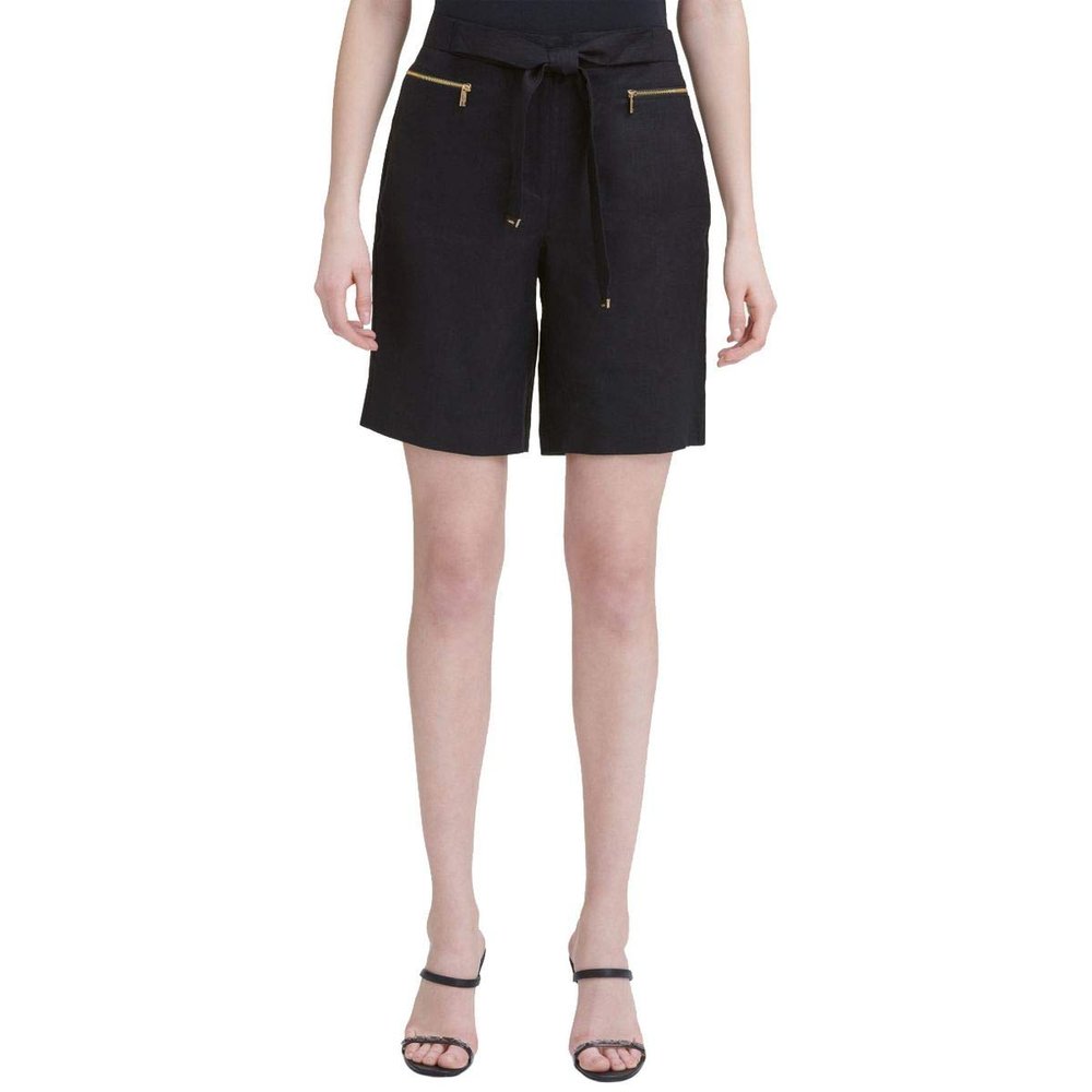 Calvin Klein Women's Linen Shorts with Belt, Black, 16