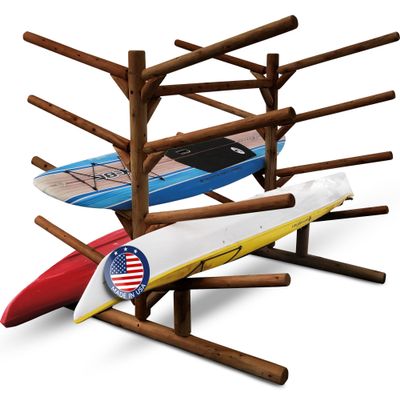 10-Place Log Kayak Storage Rack Outdoor, Paddle Board Racks, Surfboard Stand, SUP Storage, Freestanding Sports & Outdoors Racks, SUP Kayaks - Canyon Brown