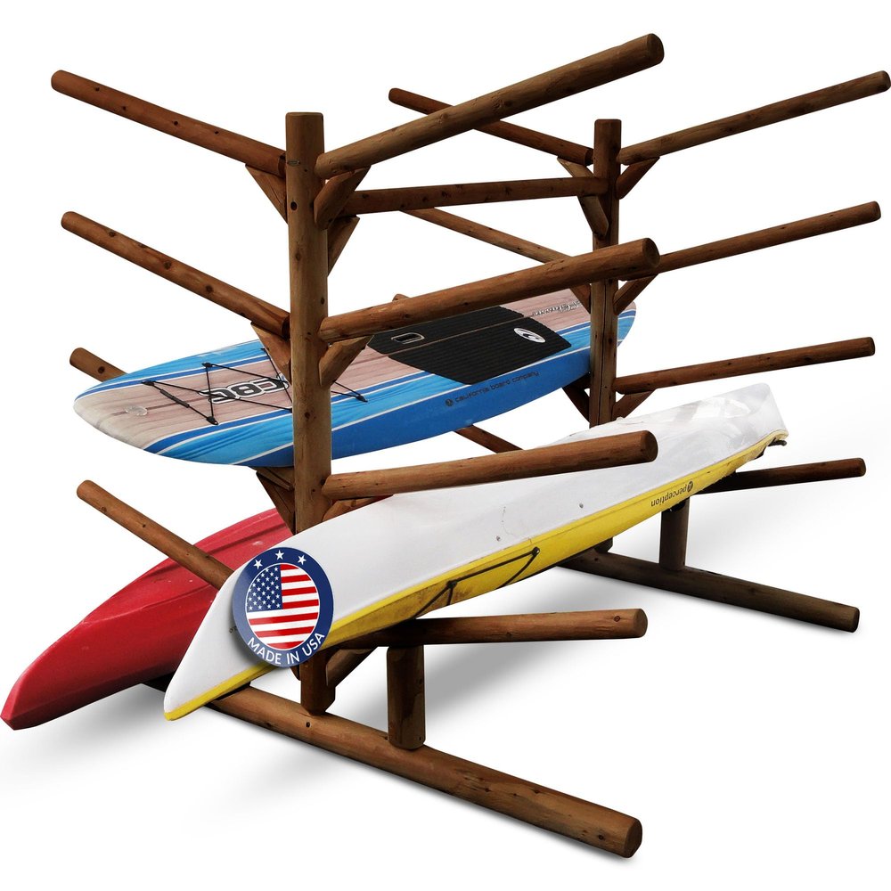 10-Place Log Kayak Storage Rack Outdoor, Paddle Board Racks, Surfboard Stand, SUP Storage, Freestanding Sports & Outdoors Racks, SUP Kayaks - Canyon Brown
