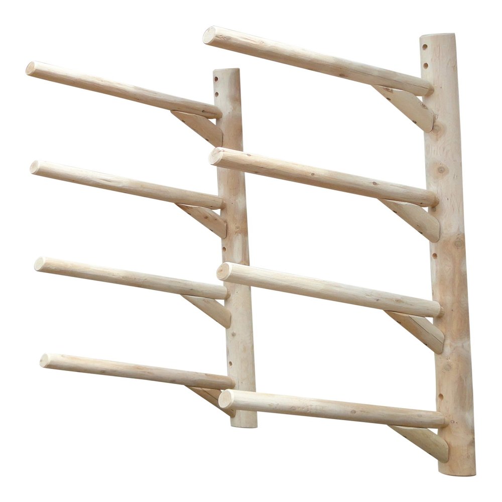 Log Kayak Rack - 4-Place Wall-Mounted Kayak/SUP Log Rack, Kayak Wall Mount, SUP Surf Racks, Paddle Board Wall Mount, Surfboard Rack, Paddleboard Storage, Kayaks, Racks for Surfboards - Unfinished