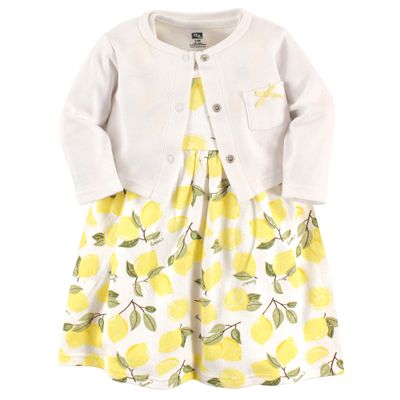 Hudson Baby baby girls Cotton and Cardigan Set Casual Dress, Lemon, 2T US