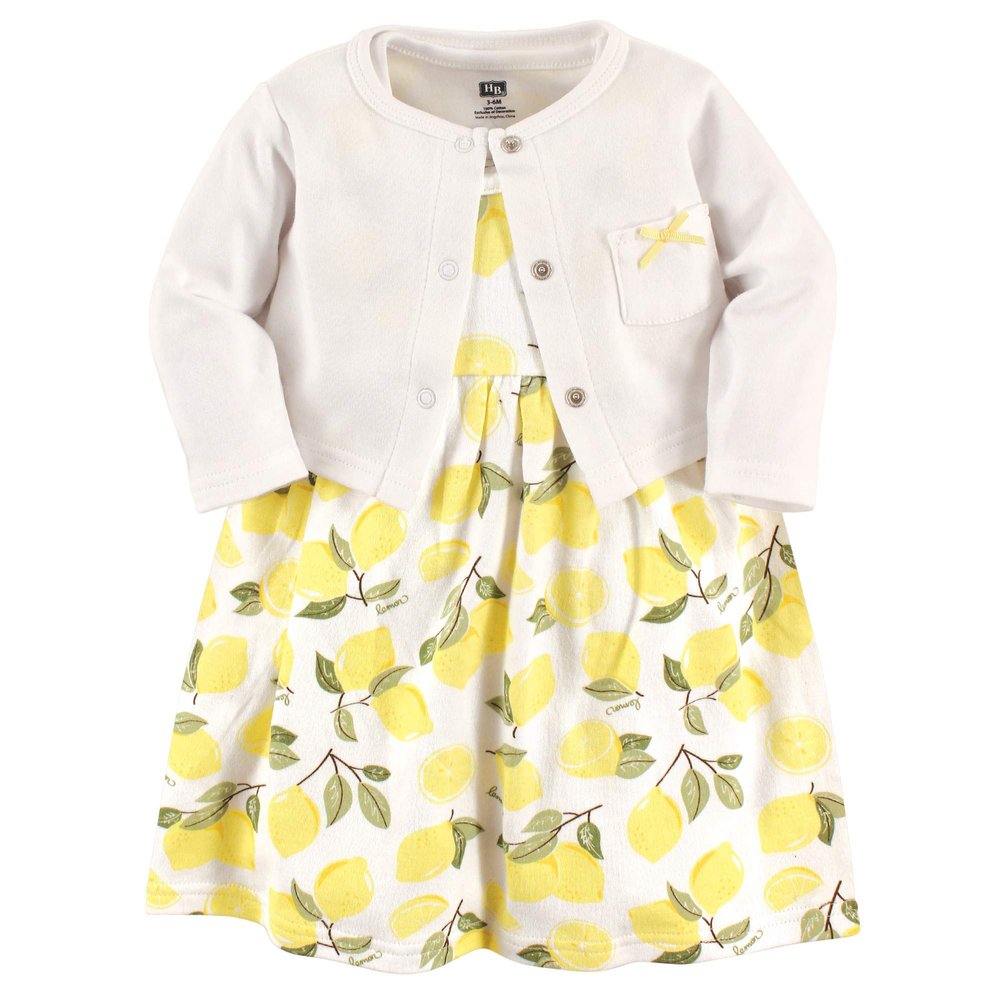 Hudson Baby baby girls Cotton and Cardigan Set Casual Dress, Lemon, 2T US