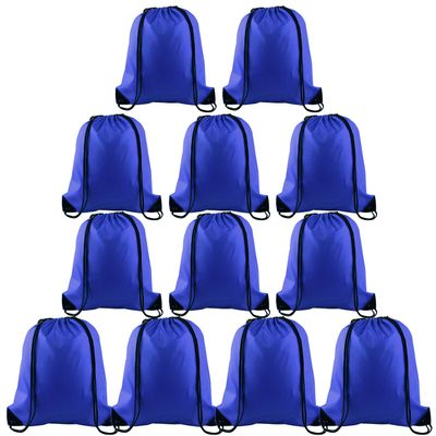 KUUQA 12 Pcs Drawstring Backpack Bags Sport Gym Sack Cinch Bags Bulk for School Traveling and Storage (Blue)