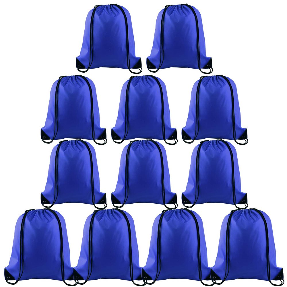 KUUQA 12 Pcs Drawstring Backpack Bags Sport Gym Sack Cinch Bags Bulk for School Traveling and Storage (Blue)