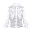 YONGHS Kids Boys Sparkly Sequins Hip Hop Performance Shirts Glittery Sequined Long Sleeve Spread Collar Dancewear White 8-10 view 1