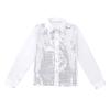 YONGHS Kids Boys Sparkly Sequins Hip Hop Performance Shirts Glittery Sequined Long Sleeve Spread Collar Dancewear White 8-10 view 3
