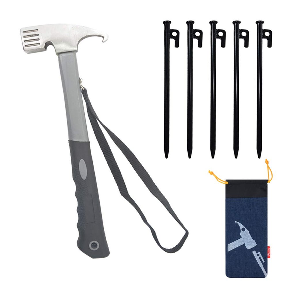 Mankujin Camping Mallet Hammer,6pcs Heavy Duty Iron Tent Pegs,Lightweight and Strong Tent Stakes Mallet Hammer,Unbreakable and Inflexible Tent Accessories Kit for Hiking, Backpacking, Gardening
