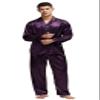 TONY & CANDICE Men's Classic Satin Pajama Set Sleepwear (Purple with Black Piping, Large) view 1