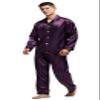 TONY & CANDICE Men's Classic Satin Pajama Set Sleepwear (Purple with Black Piping, Large) view 2