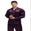 TONY & CANDICE Men's Classic Satin Pajama Set Sleepwear (Purple with Black Piping, Large) view 3
