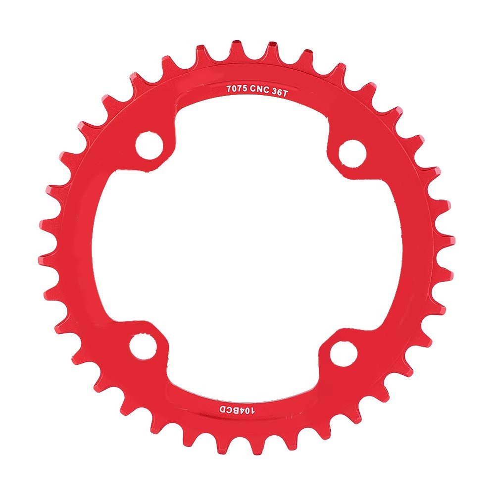 Alomejor Chain Ring Single Chainring 32T 34T 36T 38T 104 BCD Narrow Wide Chainrings for Bicycle Road Mountain BMX Fixie Track Fixed(36T Red)