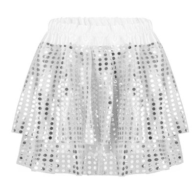 Agoky Kids Girls Glittery Sequined Dance Tutu Skirt Hip Hop Latin Jazz Fancy Dress Up for Prom Dance Stage Performance Silver 7-8