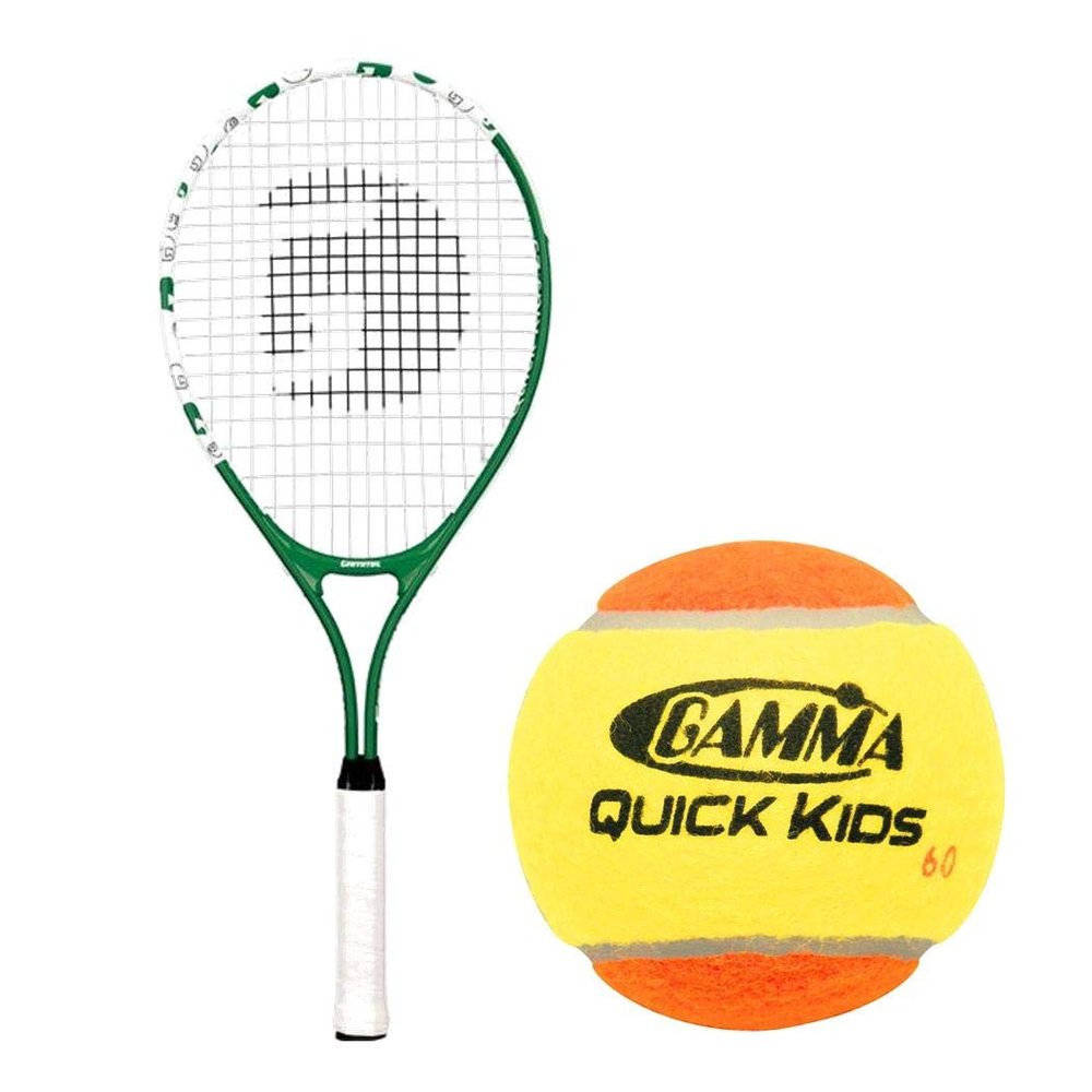 Gamma Quick Kids 25" Inch Junior Tennis Racquet Set or Kit Bundled with a Bucket of 48 Kids Orange/Yellow Felt Training Transition Balls
