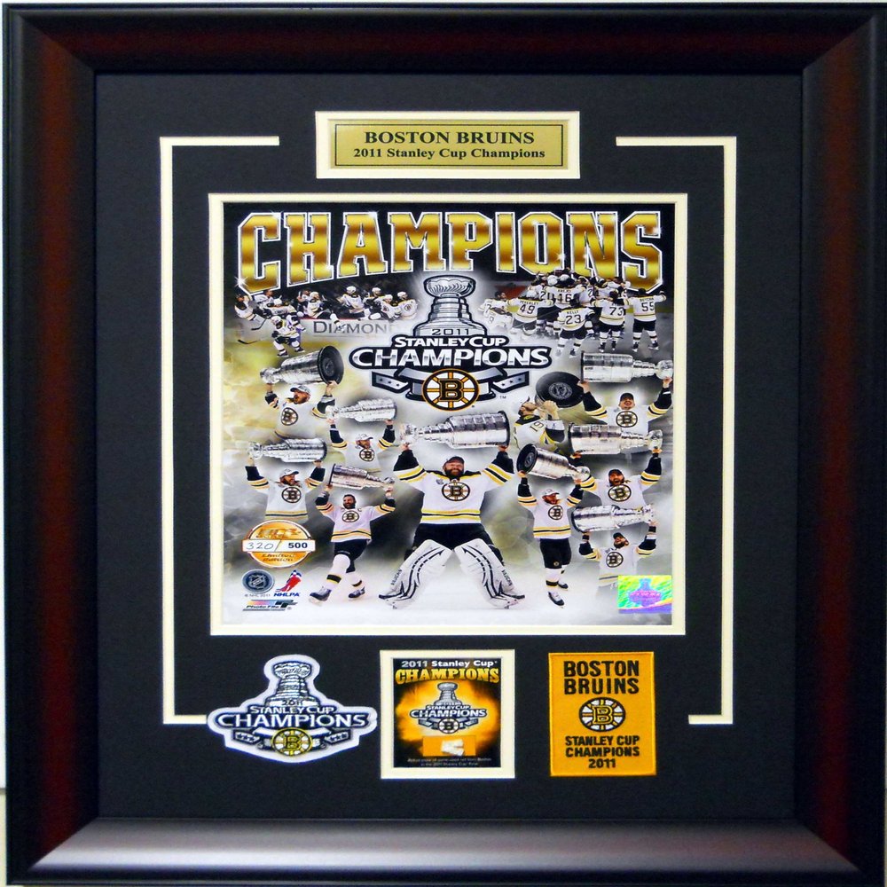 Framed Deluxe Hockey Bruins Stanley Cup Composite with official patches Limited Edition SKU #4018