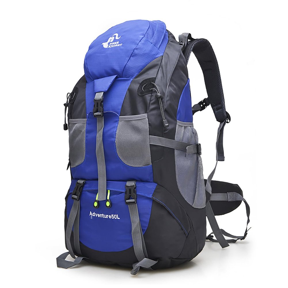 Bseash 50L Hiking Backpack, Water Resistant Lightweight Outdoor Sport Daypack Travel Bag for Camping Climbing Skiing Cycling (Blue - No Shoe Compartment)
