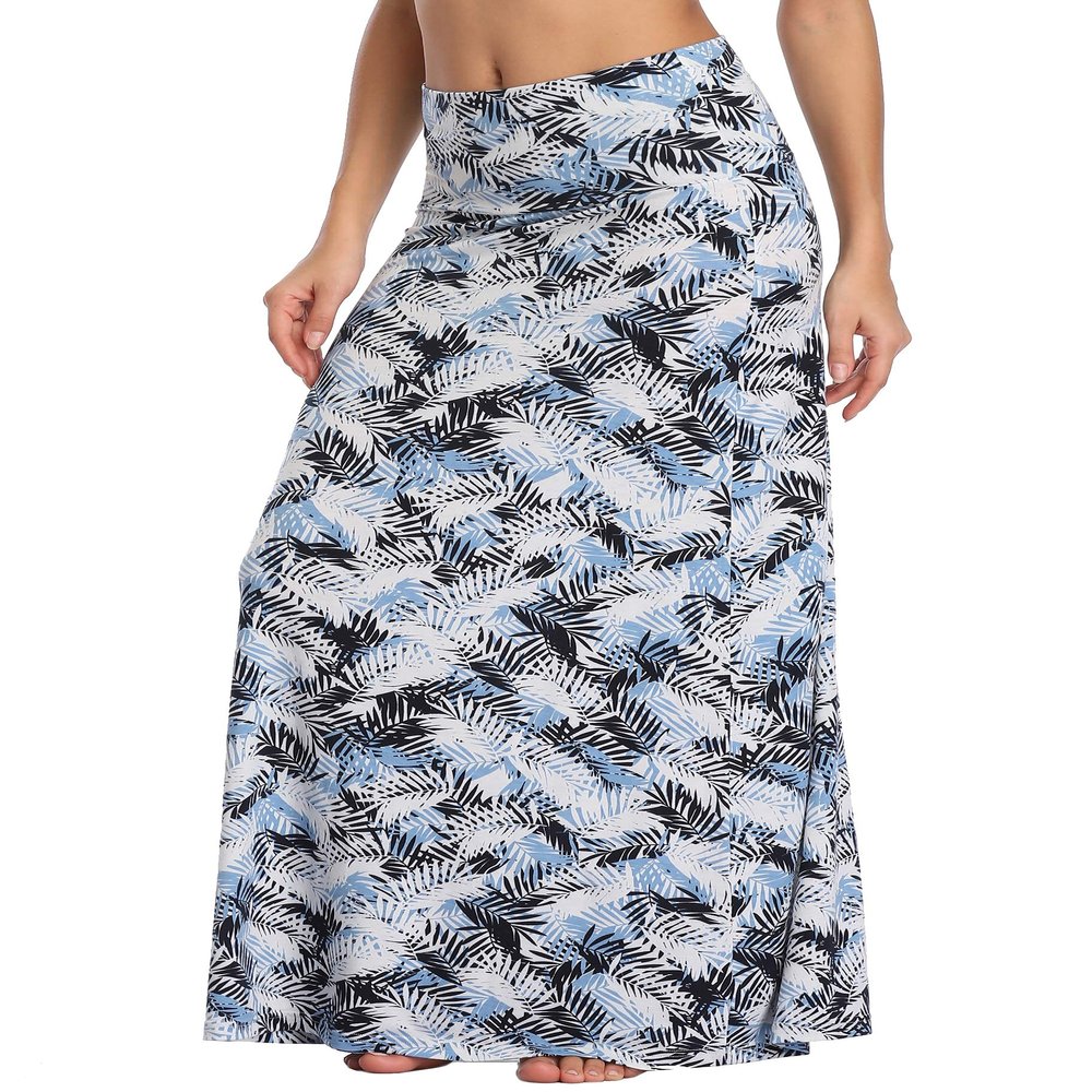 EXCHIC Women's Boho Flod Over Long Maxi Skirt Elastic High Waisted Long Skirts for Women (4, Medium)